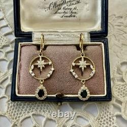 Art Deco Sapphire, Topaz, Gold, Silver, Beautiful Antique Earrings