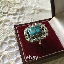 Art Deco Superb Ancient Silver Ring Massif Grenat Opale Turquoise Creator