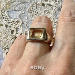 Art Deco Superb Ancient Tank Ring In Massive Silver And Beautiful Citrine