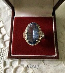 Art Deco Superb Old Ring Marquise Silver Massive Opened, Blue Topaz