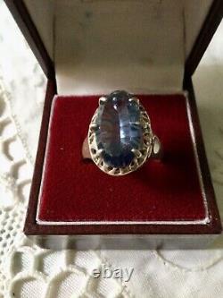 Art Deco Superb Old Ring Marquise Silver Massive Opened, Blue Topaz