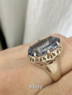 Art Deco Superb Old Ring Marquise Silver Massive Opened, Blue Topaz