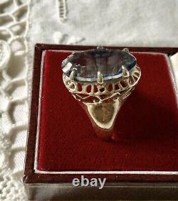 Art Deco Superb Old Ring Marquise Silver Massive Opened, Blue Topaz