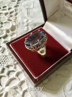 Art Deco Superb Old Ring Marquise Silver Massive Opened, Blue Topaz