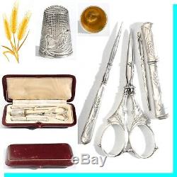 Art Nouveau Silver Old Sewing Needle Sewing Sewing Case Scissors