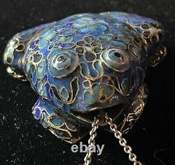 Art Of Asie Pendant Ancient Frog Emals Partitioned Solid Silver Vermeil