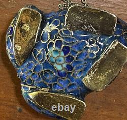 Art Of Asie Pendant Ancient Frog Emals Partitioned Solid Silver Vermeil