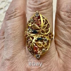 Authentic Multicolor Sapphire, Antique Ring in Gold, Silver