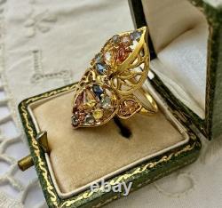 Authentic Multicolor Sapphire, Antique Ring in Gold, Silver