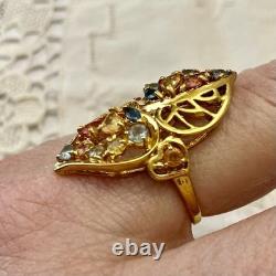 Authentic Multicolor Sapphire, Antique Ring in Gold, Silver