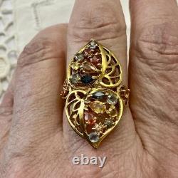 Authentic Multicolor Sapphire, Antique Ring in Gold, Silver
