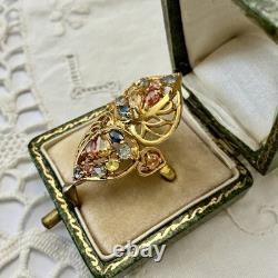 Authentic Multicolor Sapphire, Antique Ring in Gold, Silver