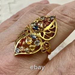 Authentic Multicolor Sapphire, Antique Ring in Gold, Silver