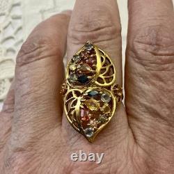 Authentic Multicolor Sapphire, Antique Ring in Gold, Silver