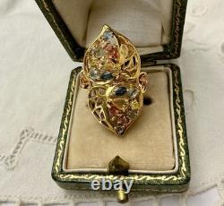 Authentic Multicolor Sapphire, Antique Ring in Gold, Silver