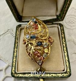Authentic Multicolor Sapphire, Antique Ring in Gold, Silver