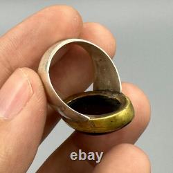Authentic ancient Roman ring in solid silver, intaglio, king, black agate