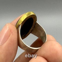 Authentic ancient Roman ring in solid silver, intaglio, king, black agate