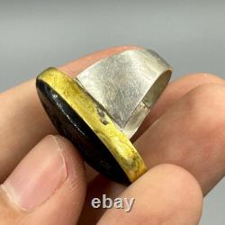 Authentic ancient Roman ring in solid silver, intaglio, king, black agate