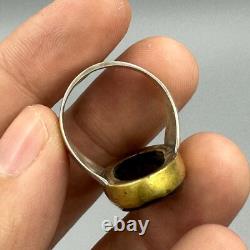 Authentic ancient Roman ring in solid silver, intaglio, king, black agate