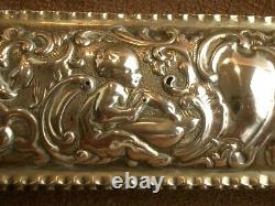 BEAUTIFUL LONG ANCIENT SOLID SILVER BOX DECORATED WITH PUTTI XIXth