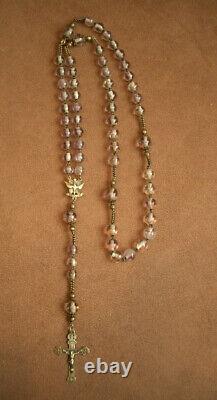 BEAUTIFUL OLD NECKLACE MADE OF AMETHYST OR QUARTZ BEADS AND SOLID SILVER GILT