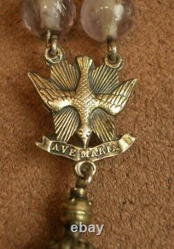 BEAUTIFUL OLD NECKLACE MADE OF AMETHYST OR QUARTZ BEADS AND SOLID SILVER GILT