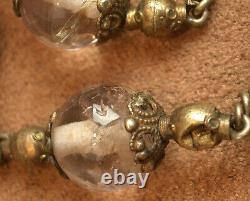 BEAUTIFUL OLD NECKLACE MADE OF AMETHYST OR QUARTZ BEADS AND SOLID SILVER GILT