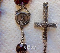 Beau Old Rosary, Solid Silver And Big Pearls Faceted Grenate