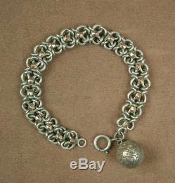 Beautiful Ancient Bracelet In Sterling Silver & Vermeil Beautiful Mesh With Charms