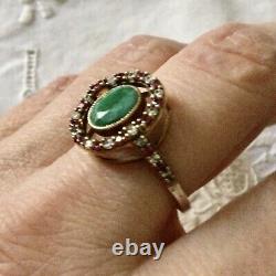 Beautiful Ancient Emerald Ring, Rubis, Topaz, Vermeil And Silver