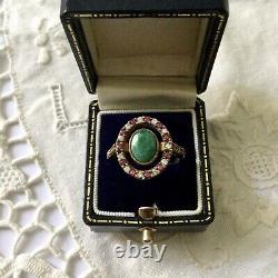 Beautiful Ancient Emerald Ring, Rubis, Topaz, Vermeil And Silver