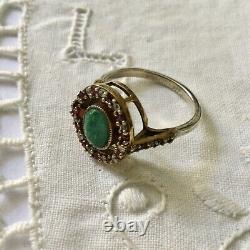 Beautiful Ancient Emerald Ring, Rubis, Topaz, Vermeil And Silver