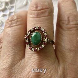 Beautiful Ancient Emerald Ring, Rubis, Topaz, Vermeil And Silver