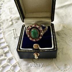 Beautiful Ancient Emerald Ring, Rubis, Topaz, Vermeil And Silver