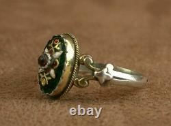 Beautiful Ancient Ring In Massive Silver And Bressans Emaux
