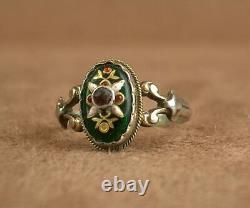 Beautiful Ancient Ring In Massive Silver And Bressans Emaux