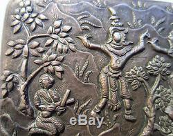 Beautiful And Old Box Decorated In Silver Siam Thailand 19th