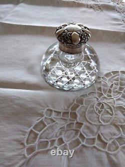 Beautiful Antique Crystal and Solid Silver Inkwell with Monogram and Count's Crown