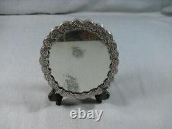 Beautiful Antique Oriental Mirror, Massive Silver Punched, Bird