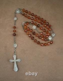 Beautiful Antique Rosary with Natural Amber Beads and Solid Silver, Art Nouveau