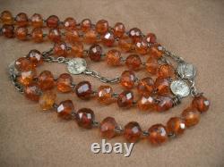 Beautiful Antique Rosary with Natural Amber Beads and Solid Silver, Art Nouveau