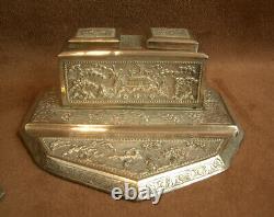 Beautiful Antique Solid Silver Desk Set from Indochina, Early 20th Century