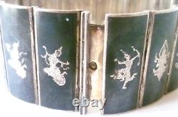 Beautiful Antique Solid Silver Enamel Articulated Bracelet from the Far East