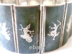 Beautiful Antique Solid Silver Enamel Articulated Bracelet from the Far East