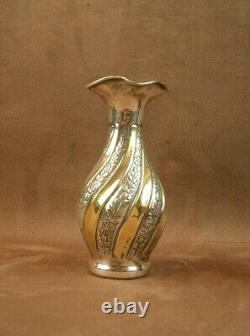 Beautiful Antique Solid Silver and Gilt Vase with Chiseled Flowers