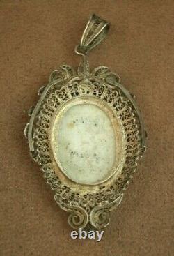 Beautiful Antique Sterling Silver Pendant with Miniature Painting on Porcelain