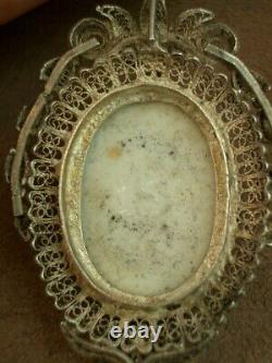 Beautiful Antique Sterling Silver Pendant with Miniature Painting on Porcelain