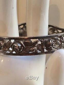 Beautiful Bangle Old Sterling Silver Roses 1900 Antique Victorian Silver Cuff