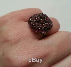 Beautiful Big Former Silver Ring With Ruby Pink Purple Punches